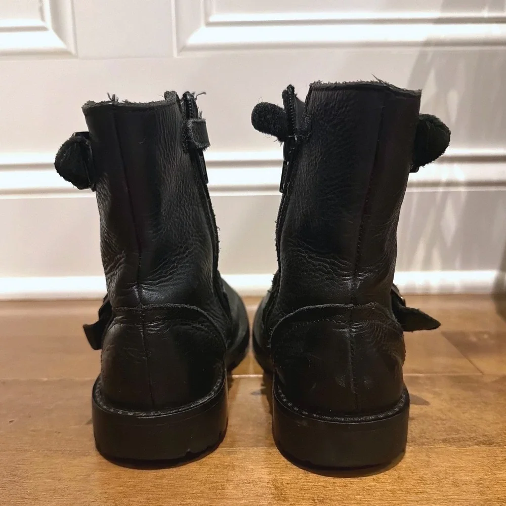 Kickers Engineer Boots Kids EU 30 Black Leather Buckle Moto Biker Harness Boot